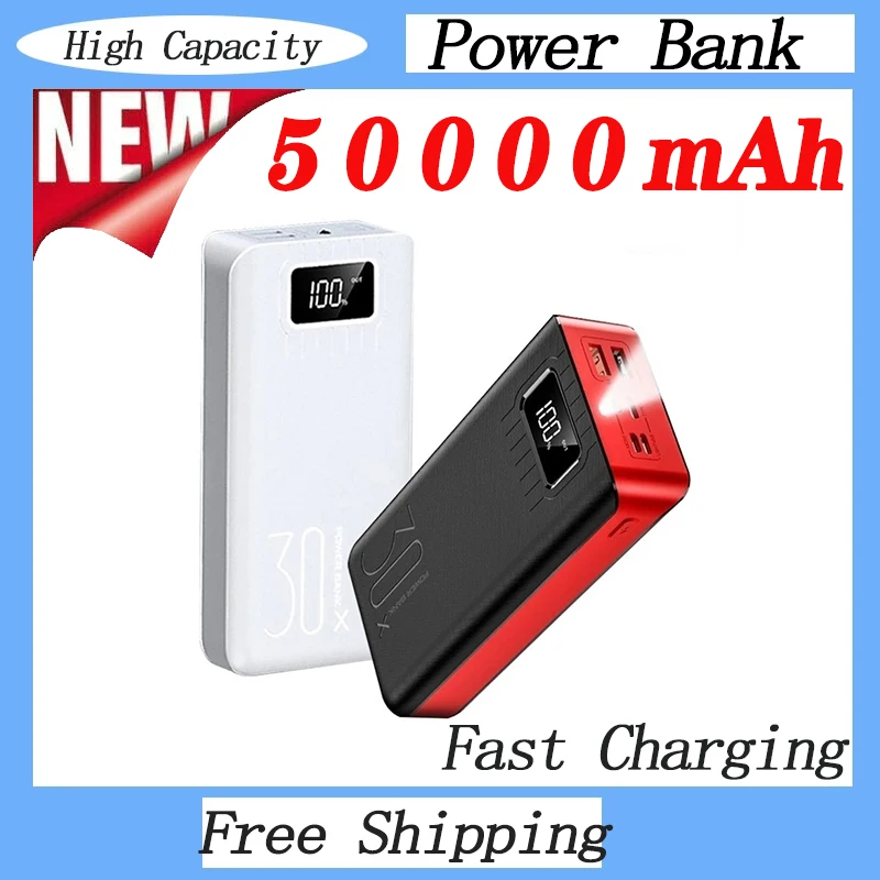 

50000mAh Fast Charging One-way Mobile Power Bankwith Digital Flashlight Quick Charging External Battery Portable for Samsung i13