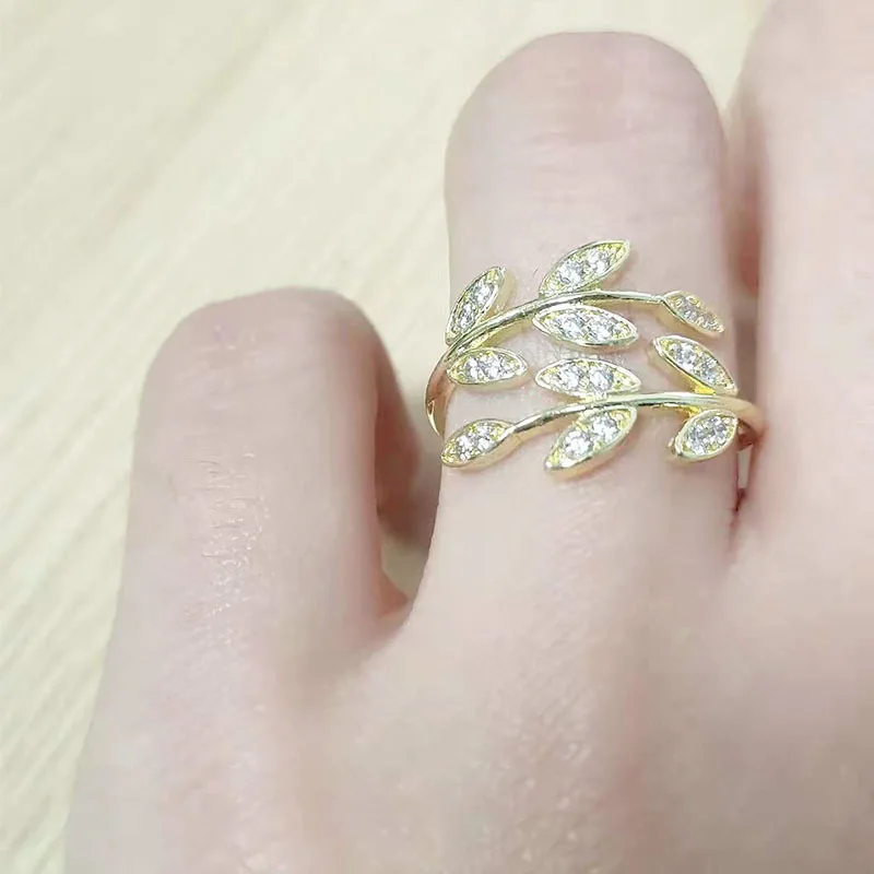 

2022Woman Rings Korean Fashion Gothic Accessories Micro Inlaid Zircon Leaves Willow Leaf Open Ring Gold Jewelry Engagement Ring