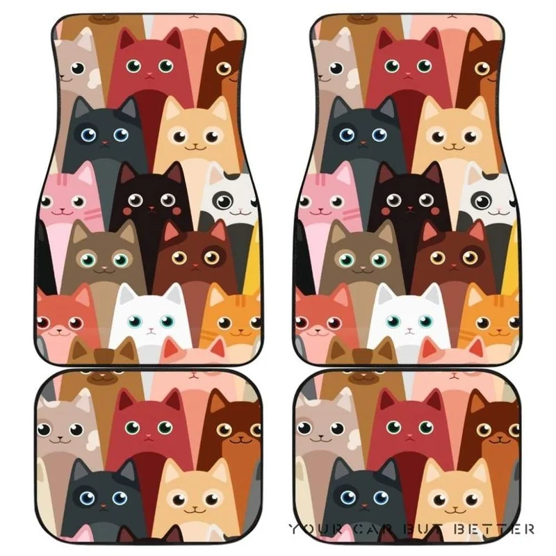 

Cat Floor Mats for Car Full Set for Women Men Teens Auto Car Mat Carpet Pad All Weather Carpet Vehicle Floor Mats- 4-Piece