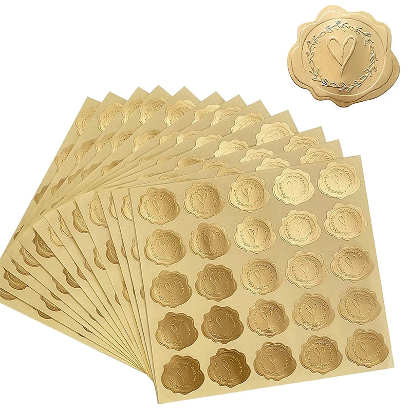 Золотые и серебряные сердечные наклейки для конвертов