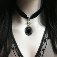 new black velvet choker necklace gothic victorian black crystal embossed necklace women fashion jewelry