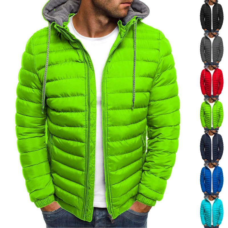 

2022 Winter New Men's Korean Version Solid Color Casual Hooded Cotton Coat Men's Short Outdoor Warm Cotton Coat