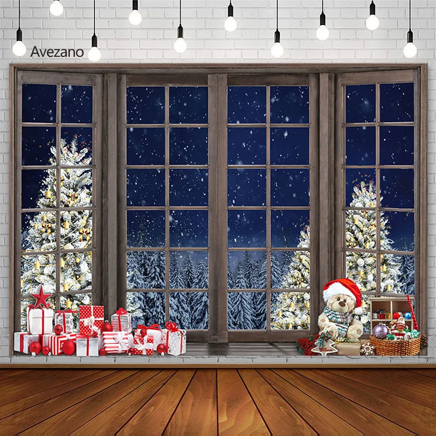 

Рождественский фон Avezano, окно, сосна, дерево, снежинка, игрушка, медведь, портрет, Декор, фотография, фон для фотостудии, фотозона