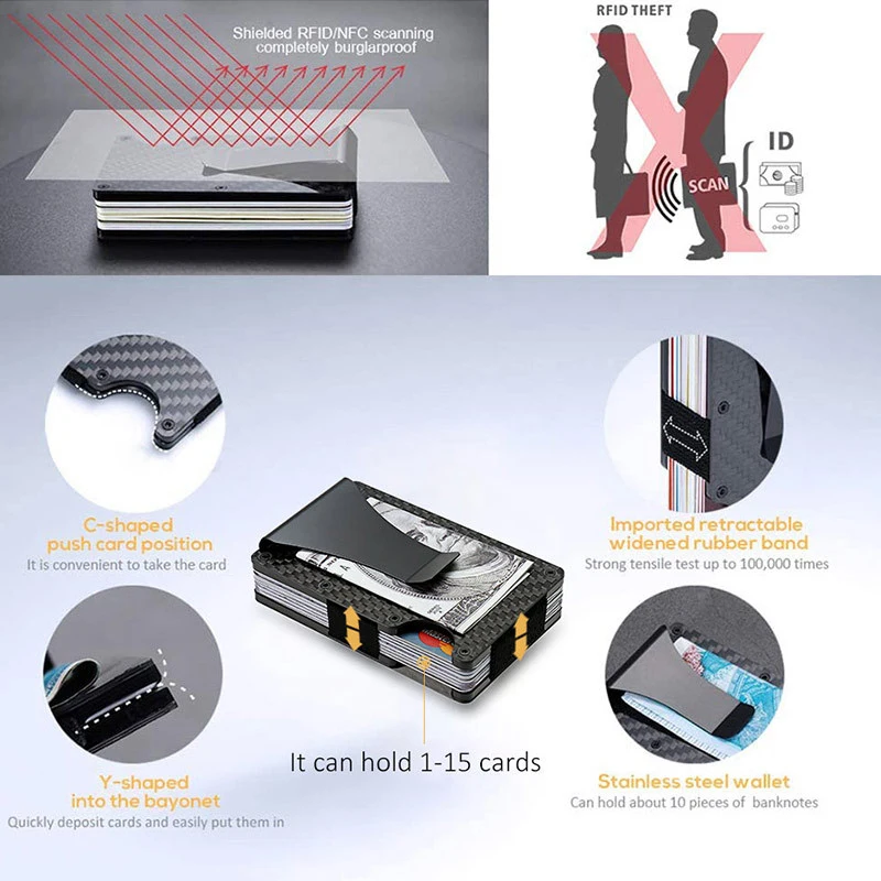 New Arrival Red Carbon Fiber Card Holder Mini Slim Men Aluminum Metal RFID Magic Wallet Small Thin Male Purses Money Bag Vallet