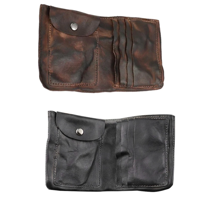 

Bifold Wrinkle Leather For Wallet,vintage Men, Cow Holder Handmade Card Leather Clips Money