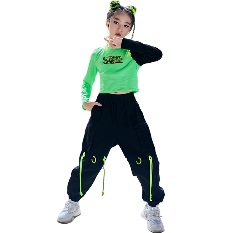 

Kids Street Dance Outfit Hip Hop Jazz Costume Girls Crop Tops Overalls Hiphop Pants Ballroom Practice Wear Rave Clothes