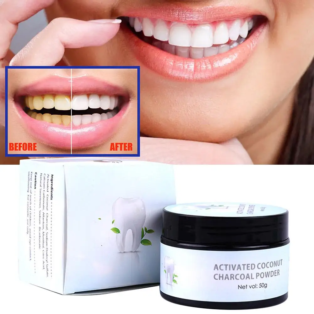 

Teeth Whitening Powder Coconut Shell Activated Carbon Clean Tools Brighten Whitening 50g Powder Remove Stains Dental Teeth H9K6