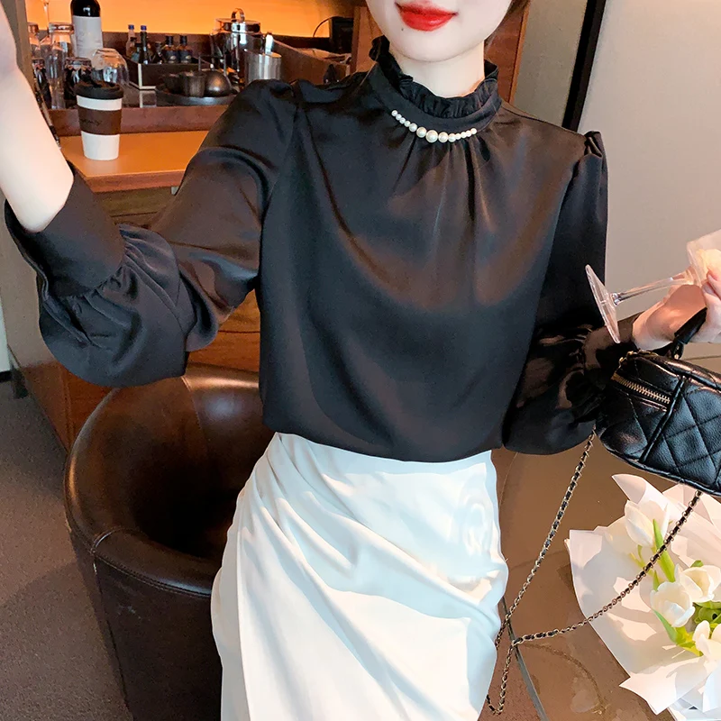 Модная Новая женская блузка с длинным рукавом и бисером повседневная офисная