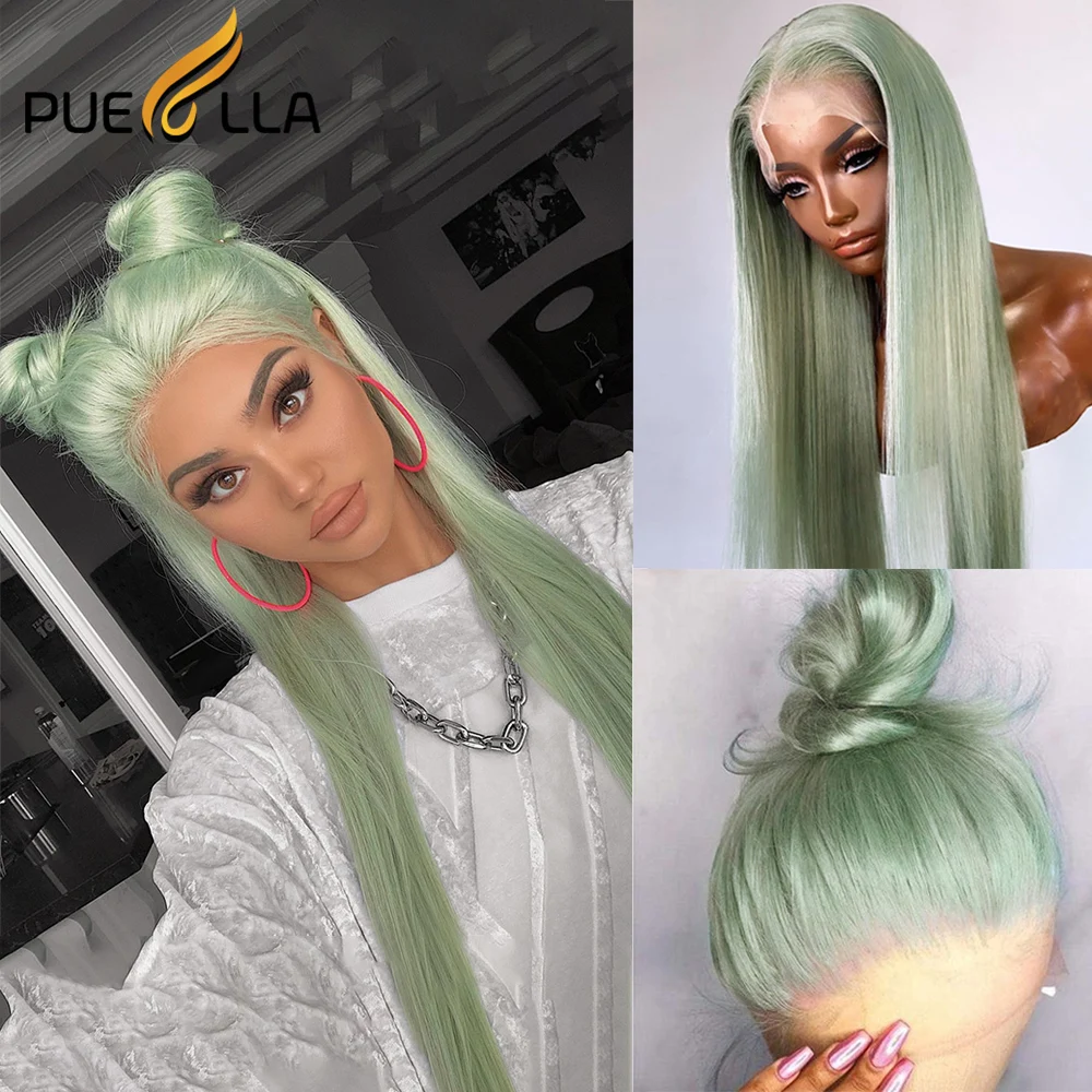 

30 Inch Light Green 13x4 Lace Frontal Human Hair Wigs Bone Straight Human Hair Wig Transparent HD Lace Front Wig Brazilian Hair