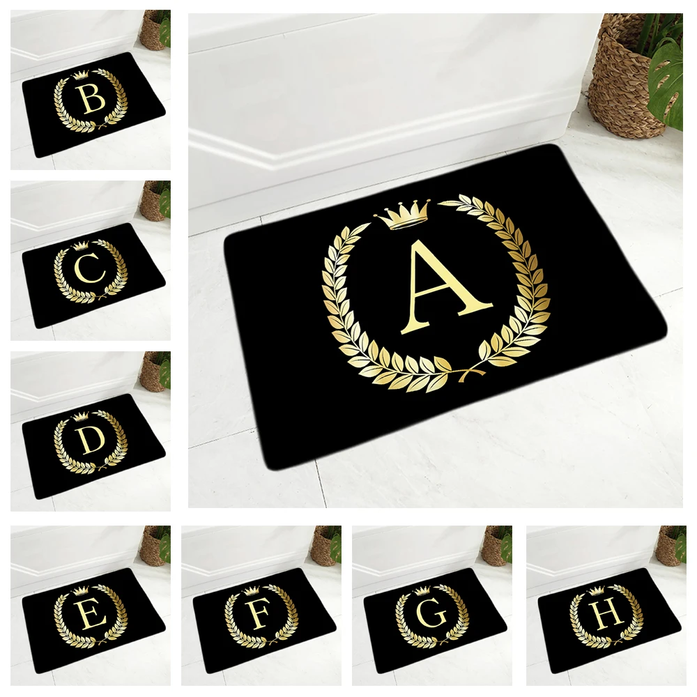 

Black Golden Crown Letter Carpet Decor Geometric Floor Door Mat Super Soft Flannel Non-Slip Doormat for Kitchen Bedroom 40x60cm