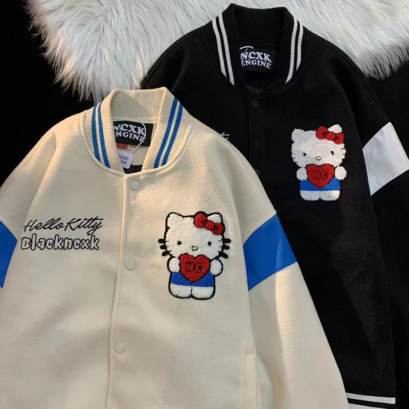

New HelloKittys Baseball Shirt Kawaii Sanrio Autumn Winter Coat Cartoon Cute Loose Casual Trend Versatile Top Girl Birthday Gift