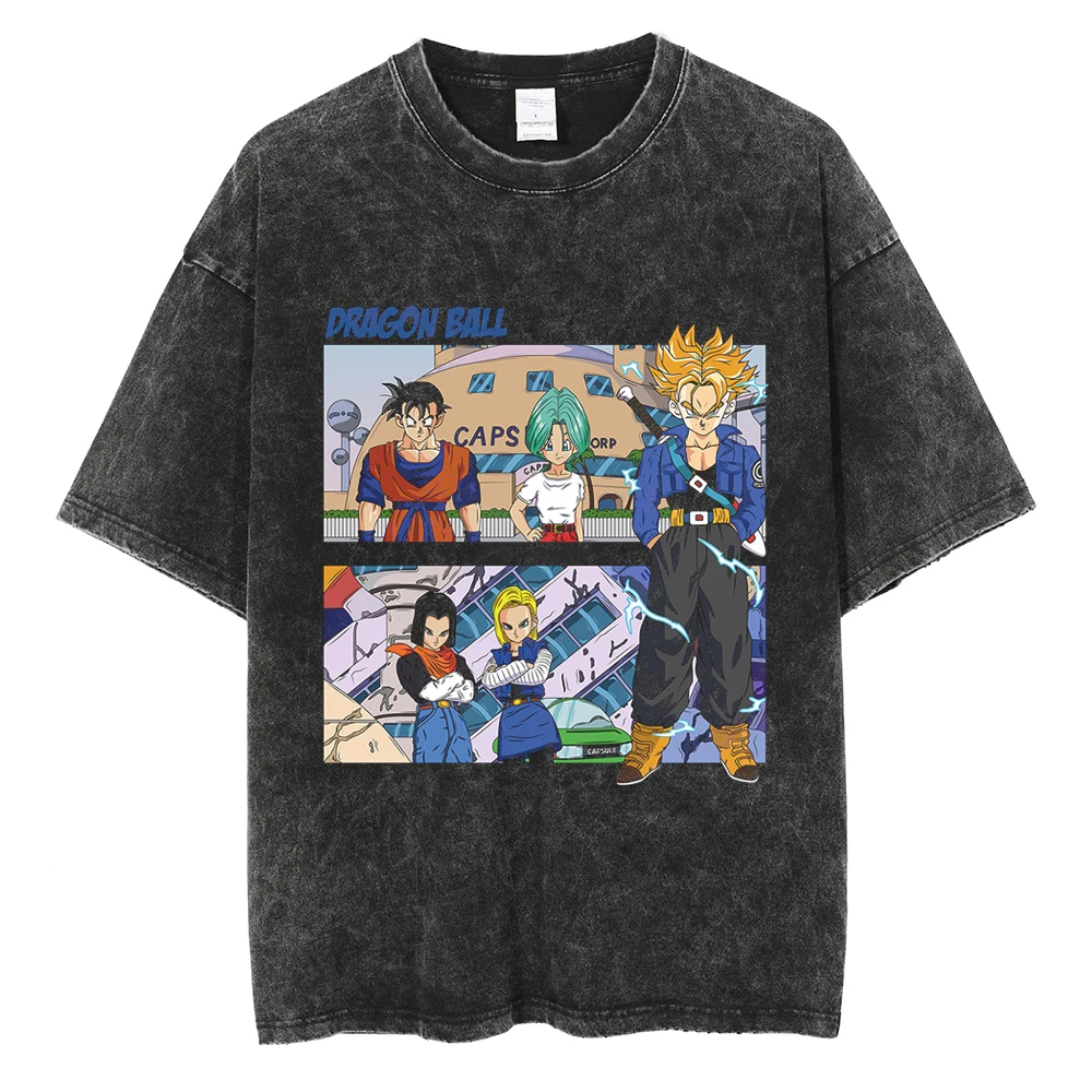

Hip Hop Streetwear Washed T Shirt Dragon Ball Print T-Shirt Harajuku Cotton Casual Tshirt 2023 Summer Short Sleeve Tops Tees