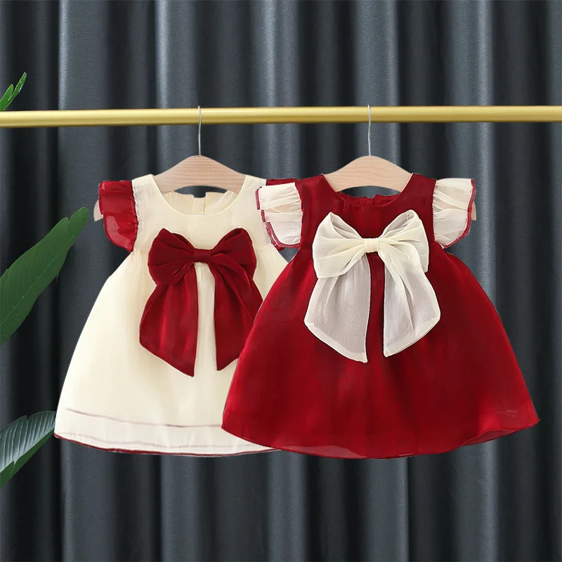 

Новое модное платье с большим бантом для девочек на 1-й день рождения, детское платье для крещения, милое платье для маленькой принцессы, платья для младенцев