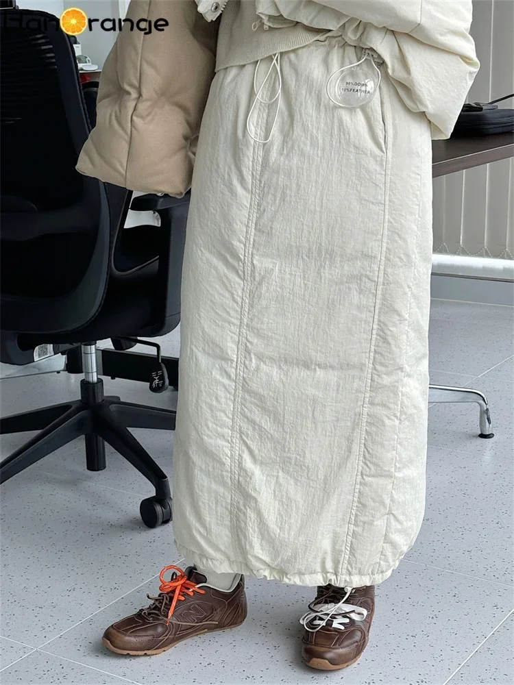 HanOrange 2024 зимняя модная H-образная юбка на утином пуху свободная пушистая теплая