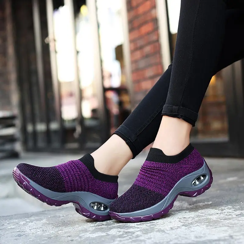 

knitted women sneakers summer 2022 comfortable slip-ons sister sport shoes sports running wedge sole loafersy