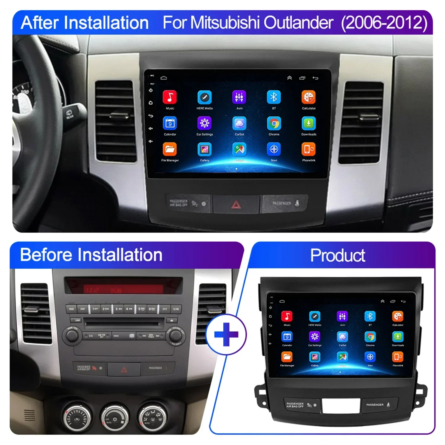 Автомобильное радио Android для Mitsubishi Outlander Xl 2 2005-2013 Citroen C-Crosser 1 2007-2013 Peugeot 4007 2007-2012