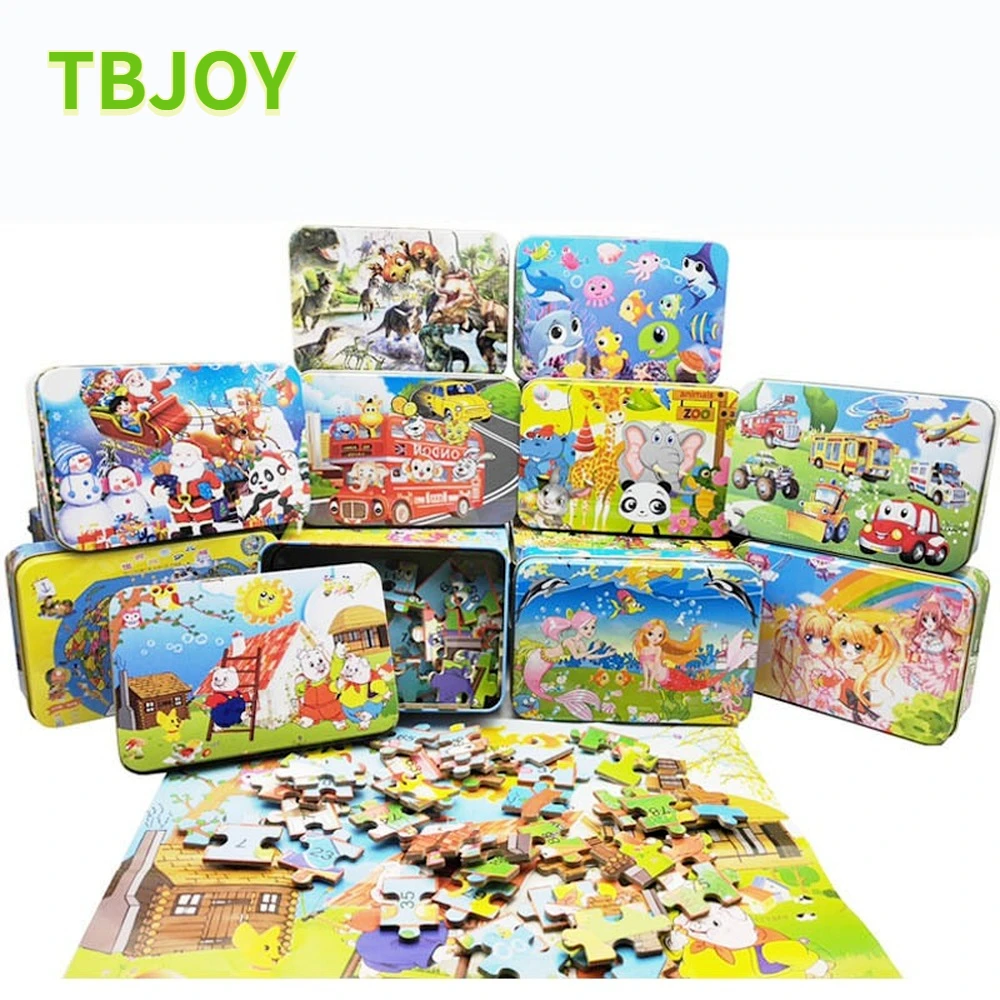 

100Pcs Wooden Puzzles Children Animal Dinosaur Cartoon Plane Puzzle Baby Early Education and Intellectual Building Block Toys