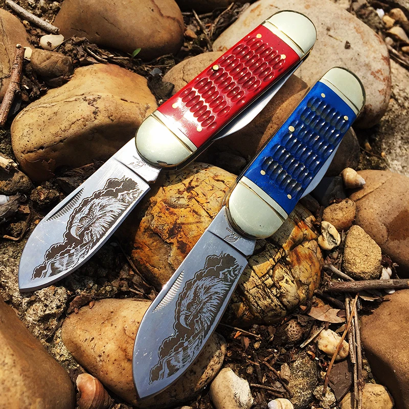 

Folding Pocket knife Big Hand Two Blades Bone handle Mirror Finish Outdoor Camping