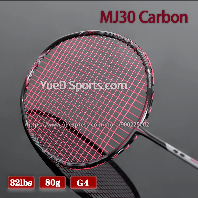 Original High Tension 32LBS 100% Japan MJ30 Carbon Fiber Badminton Rackets With Bag String Professional Training 4U 80G Racquet