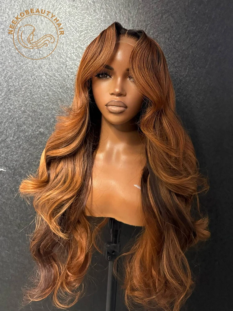 Orange Ginger Brown Highlight Wig Human Hair 13x6 hd Lace Front Pre Plucked Ombre Blonde Frontal Wigs For Women