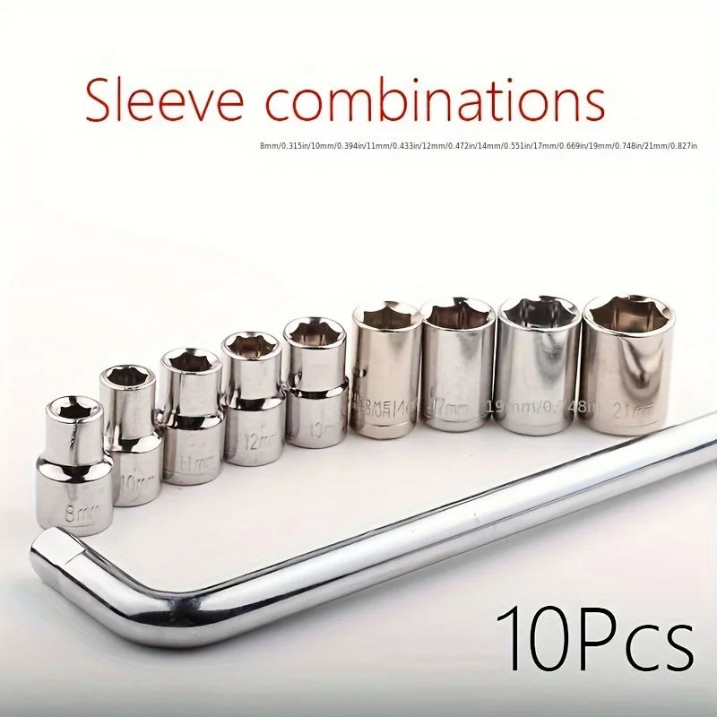 Набор головок из хромованадиевой стали комплект 10 предметов 8/10/11/12/13/14/17/24 мм для