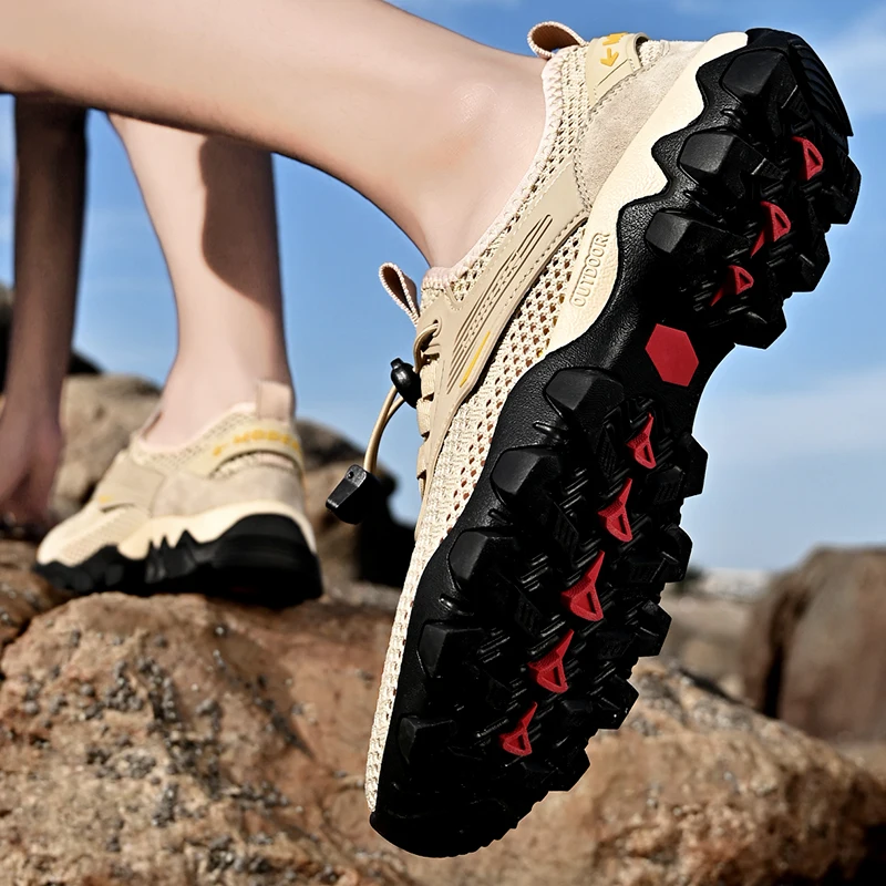 JIEMIAO Men Outdoor Hiking Shoes Summer Mesh Breathable Sneakers Tactical Hunting Trekking Shoes Anti-skid Climbing Sport Shoes