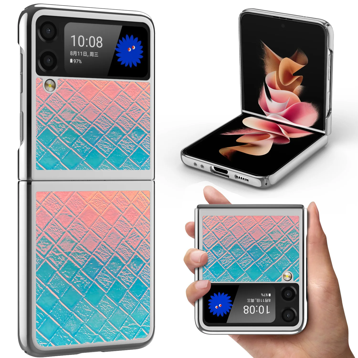 

Разноцветные градиентные телефонные чехлы Aurora для Samsung Galaxy Z Flip 3 5G Гальваническая Рамка Жесткий защитный чехол из поликарбоната с защитой о...