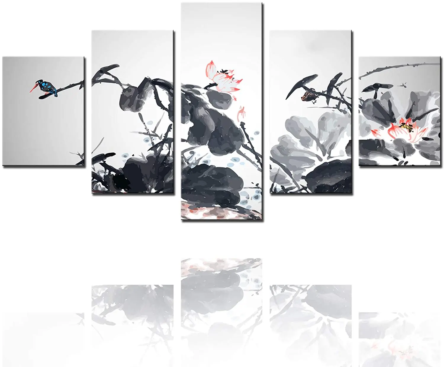 5-панельное семейное чёрно-белое лотосное пейзажное картины китайского стиля холст плакаты декор дома без рамки комната на.