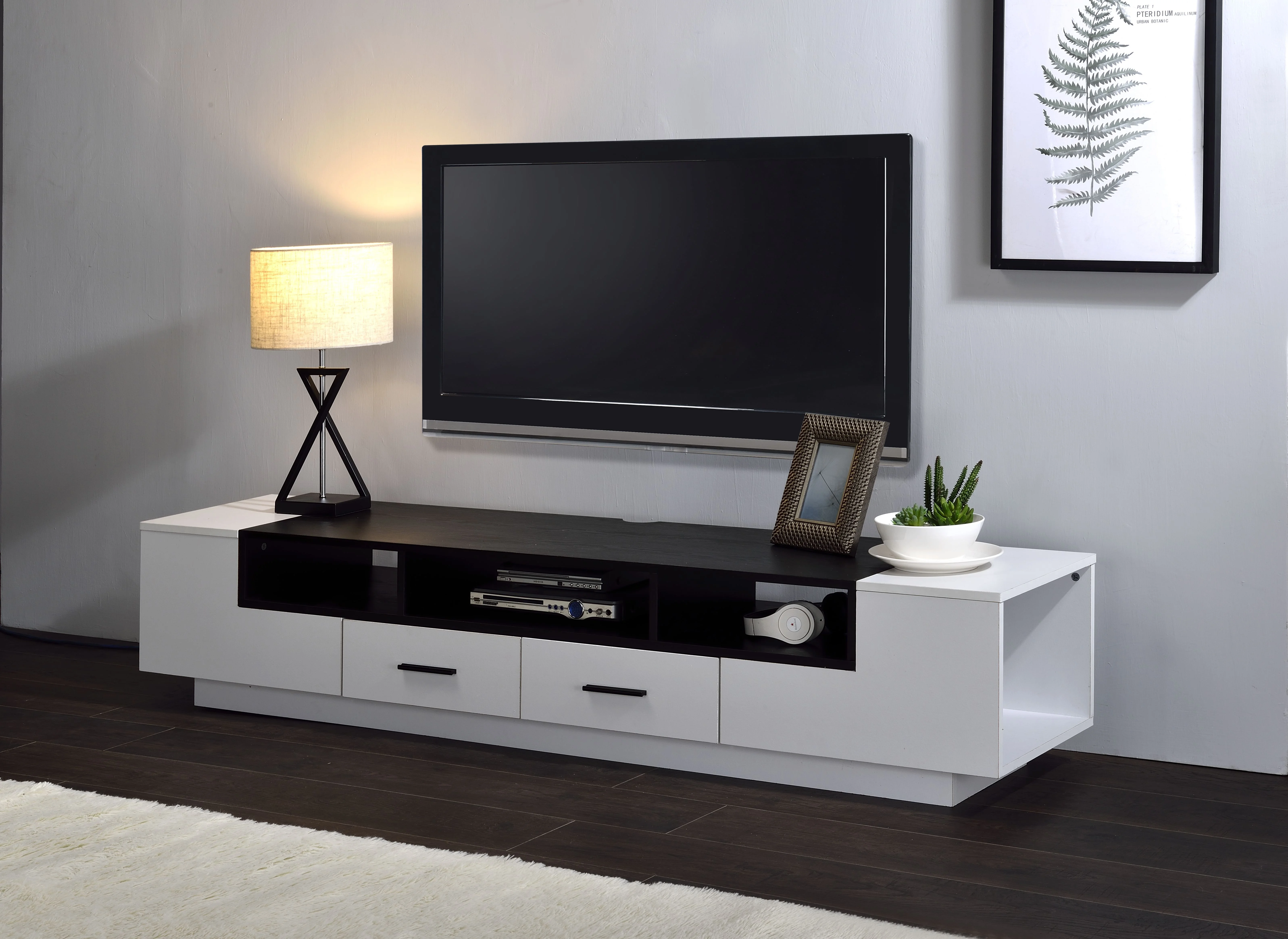 

Scandinavian Style TV Stand clean-lined design TV Furniture TV Cabinet Table Living Room Furniture White Black 70" x 16" x 19"H