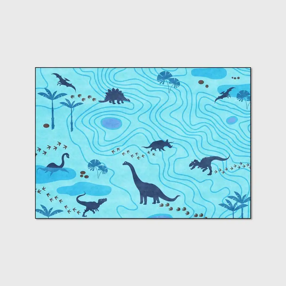 Современный милый мультфильм лес река динозавр синий гостиная спальня