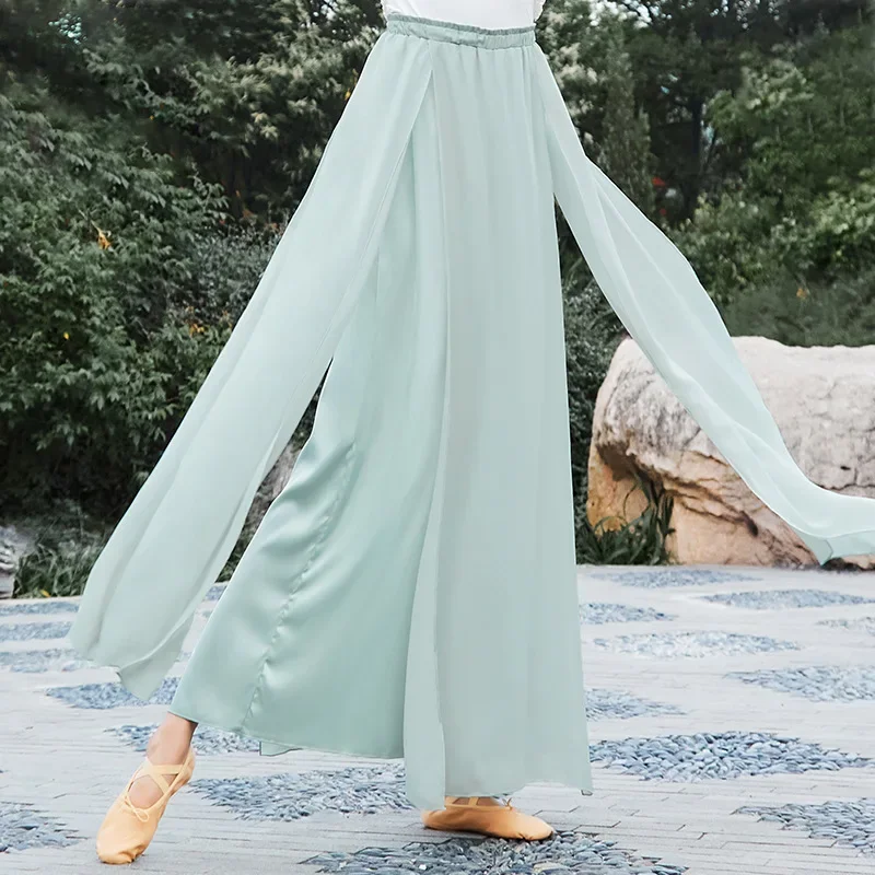 Классические танцевальные брюки для взрослых свободные двухслойные с разрезом и