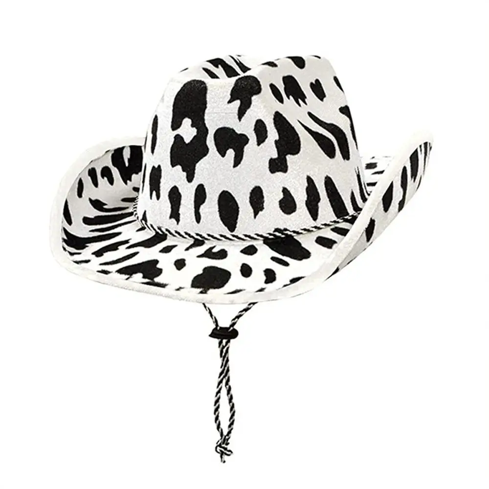 

Pink Star Cow Pattern Hat Western Style Cowboy/Cowgirl Hat Women's Fashion Sequin Trim Fringe Adjustable Drawstring Party Cap