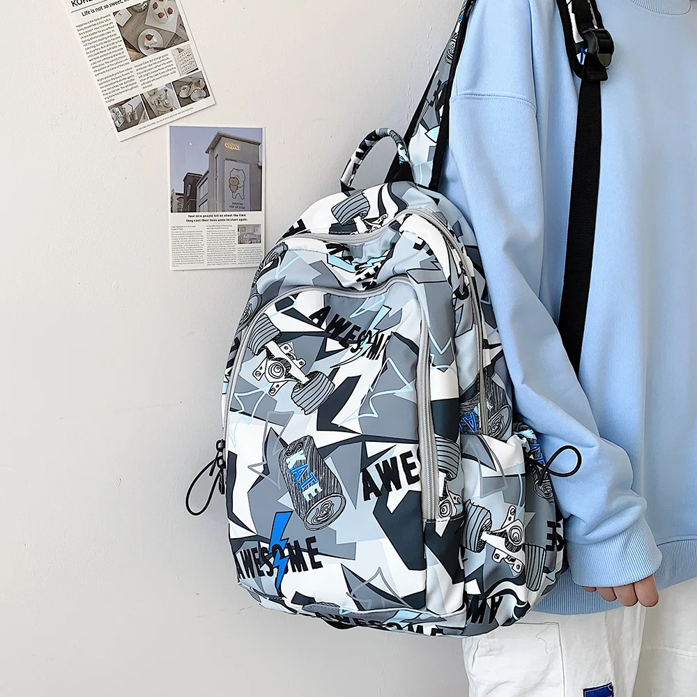 Оригинальный вместительный рюкзак с граффити для мужчин и женщин портфель