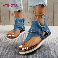 atikota fashion gladiator shoes women flat sandals outdoor clip toe casual sandal for female summer non slip soft flats 2022 new