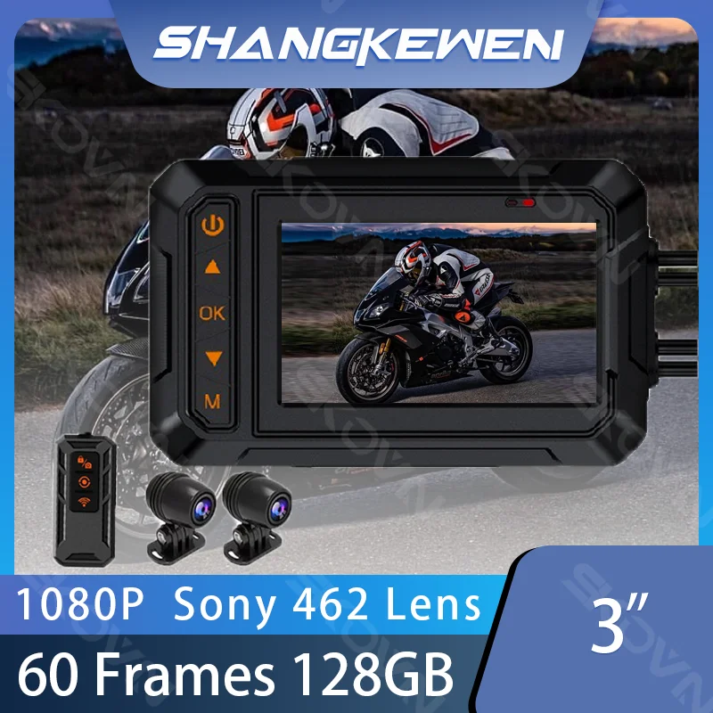 2023 3 Inches Motorcycle GPS 1080P 60 Frames Dashcam With WIFI IP67 Dual Lens Motorcycle Black Box Night Vision Video Recorder