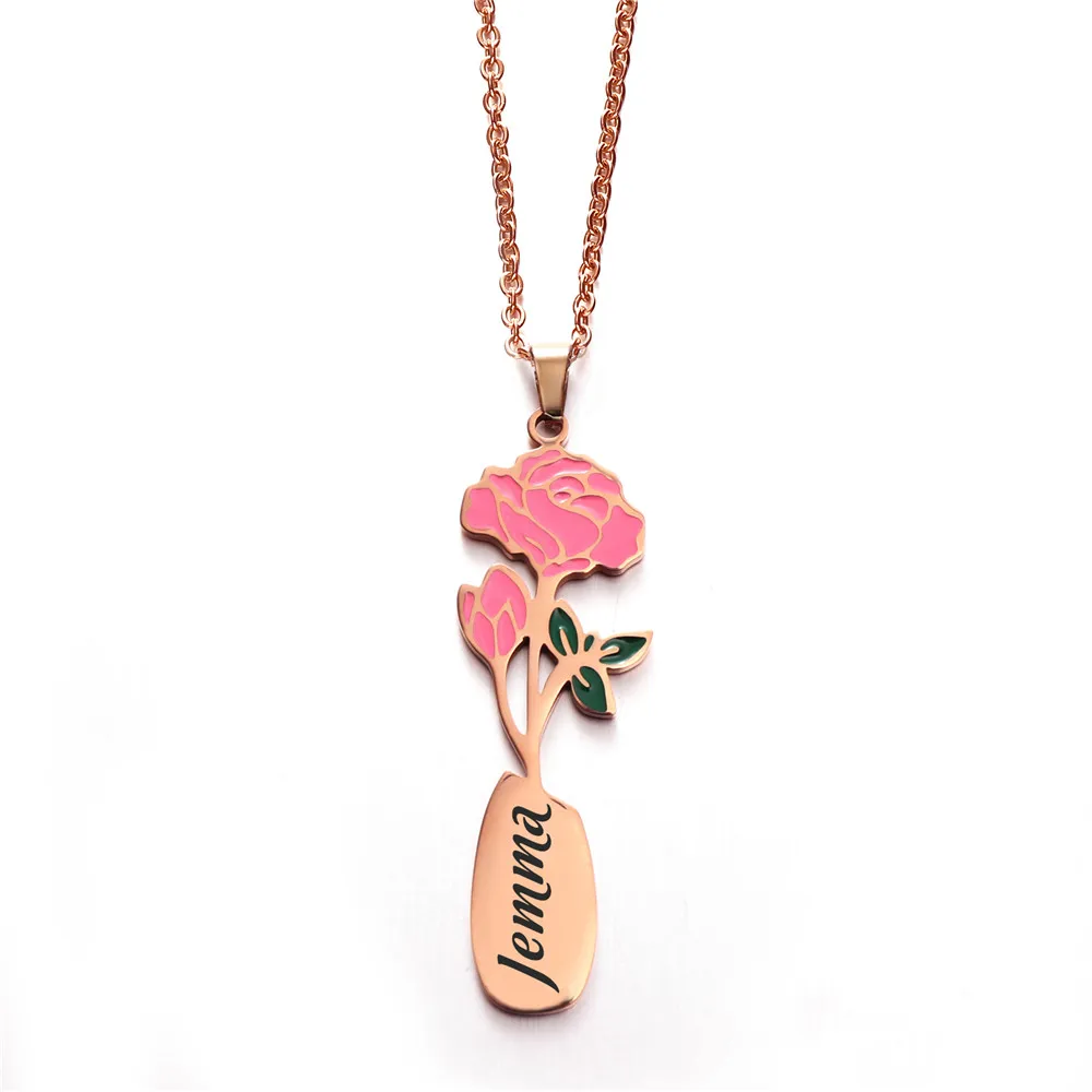 

Кулон из нержавеющей стали, ожерелье на заказ, имя для женщин, 12 месяцев, цветок, тюльпан, ромашка, ожерелье, ювелирное изделие, счастливый день матери