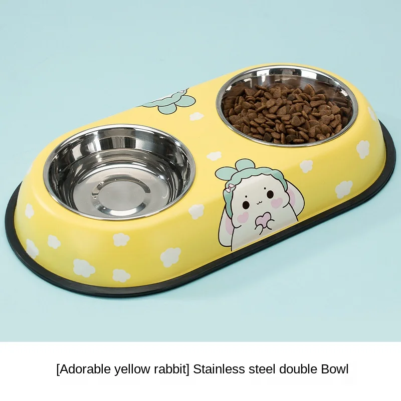 

Promotion New Cartoon Pet Stainless Steel Dog Bowl Double Bowl Dog Cat Food Basin Products Teddy Cat Water Bowl Pet