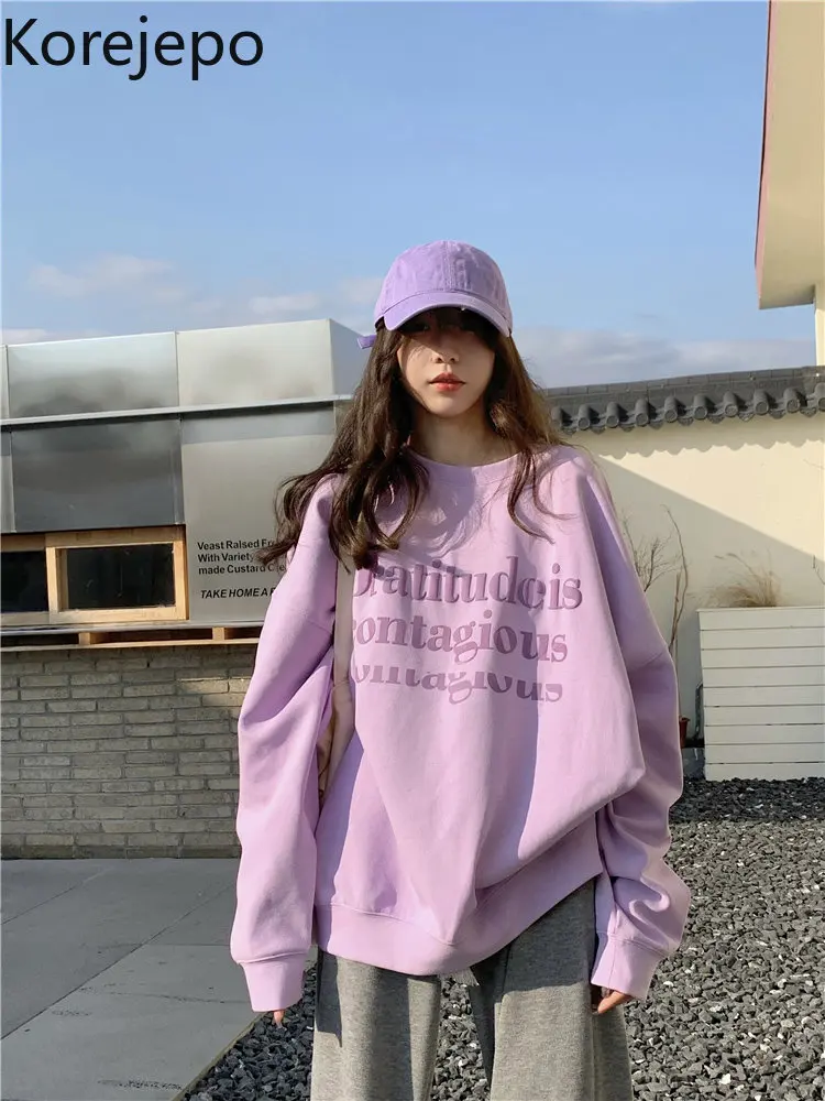 Корейская свободная толстовка с буквенным принтом Женский Осенний Топ длинным