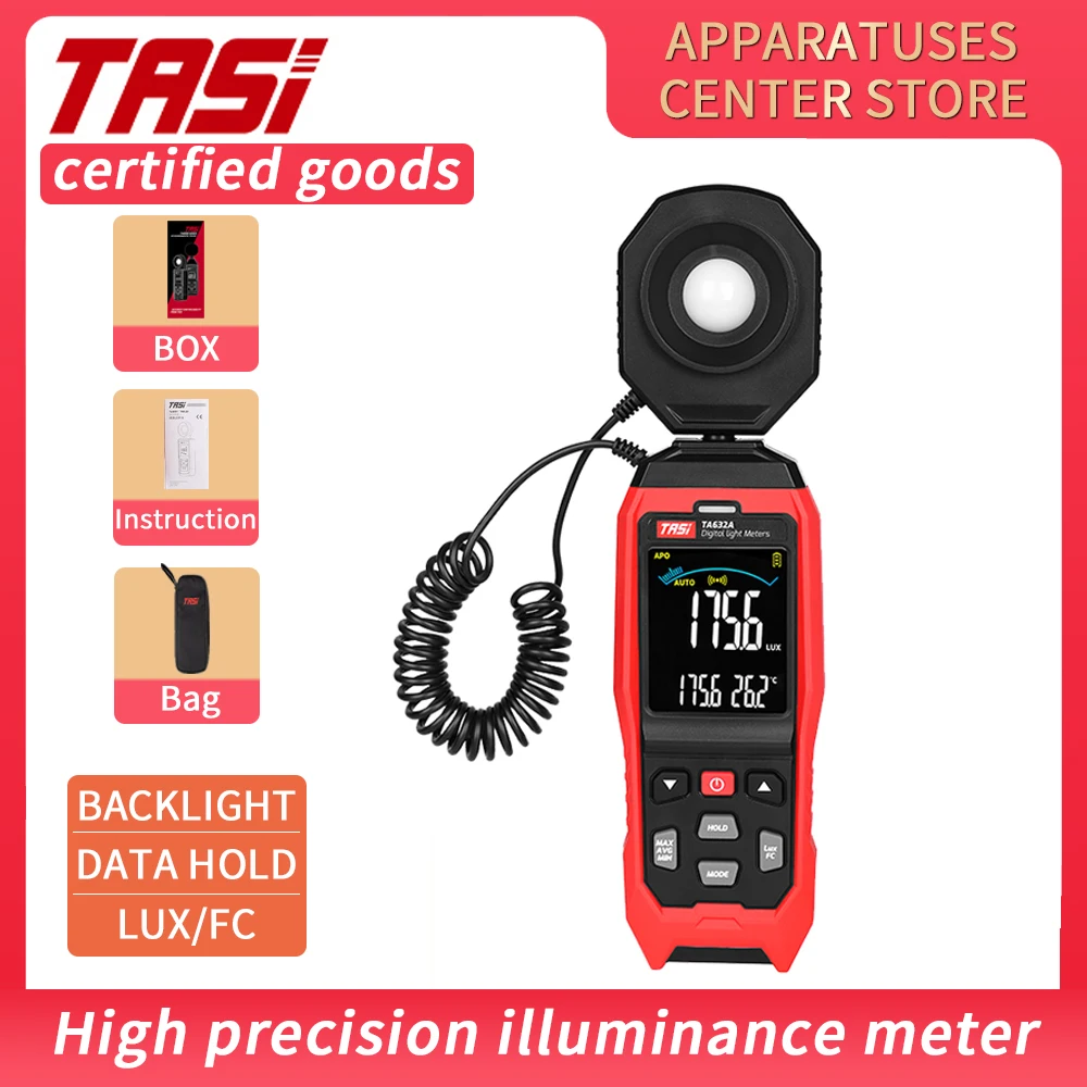 

Цифровой измеритель светильник для фотосъемки TASI TA632B, Luxmeter, съемный зонд, осветительный прибор 200000 Люкс/Fc, фотометр, экологический тестер