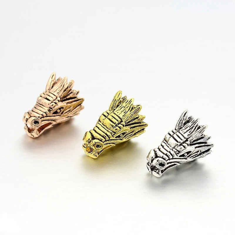 

5-50PC Tibetan Style Alloy Animal 3D Dragon Head Beads Mixed Color 17x11x11mm Hole: 3mm
