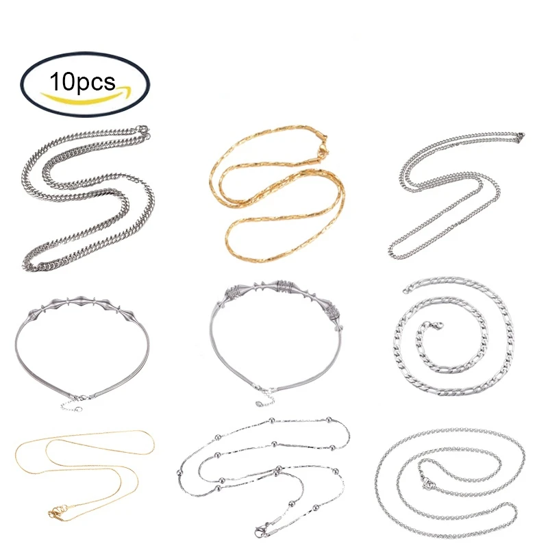 

10PC 304 Stainless Steel Figaro Chain Necklace Making Stainless Steel Color