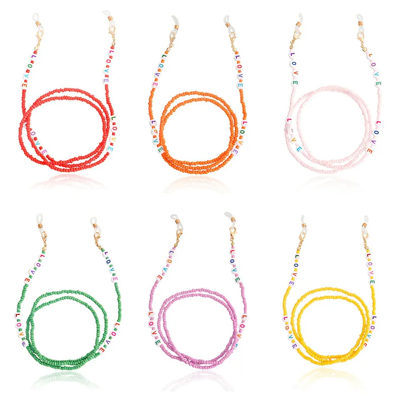 

Colorful Acrylic Beaded Love Letter Link Eyeglasses Face Mask Chains Necklace Reading Glasses Sunglasses Strap Cord Holder Band