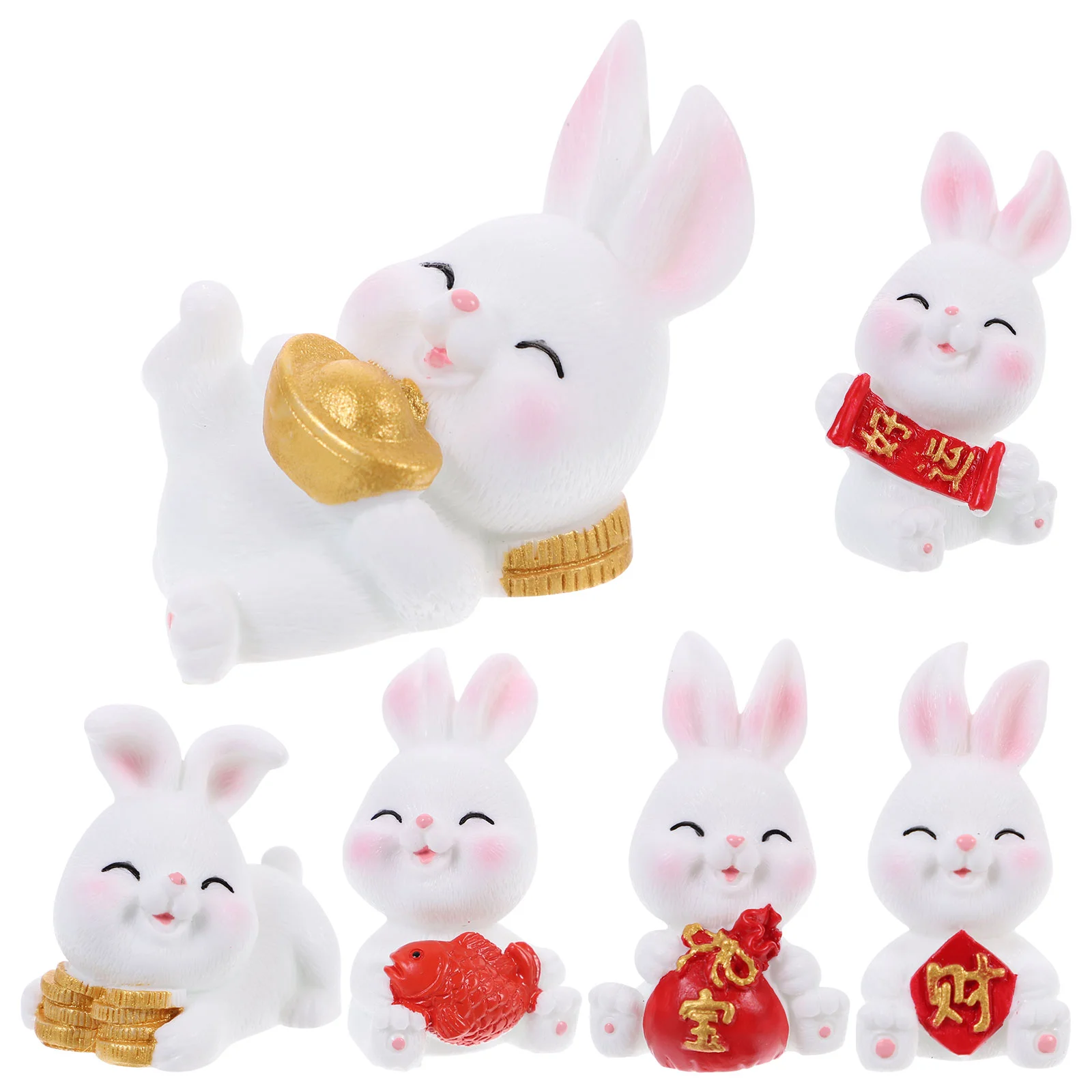 

Rabbit Bunny Figurine Decoration Figurines Zodiac Chinese Resin Year Statue Micro Landscape Ornament Shui Tiny Feng Desktop