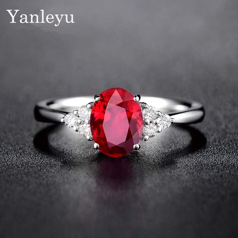 

Yanleyu 925 Silver Color Open Size Ring for Women Luxury Engagement Wedding Created Ruby Sapphire Party Original Jewelry Gift