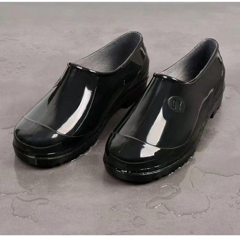 

Men's Rain Boots Short Tube Rain Boots Women's Water Shoes Kitchen Black Rubber Shoes PVC Waterproof Labor Insurance Work Shoes