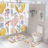 abstract leaves shower curtain sets colorful medieval flowers art design bathroom decor non slip rugs toilet lid cover bath mats