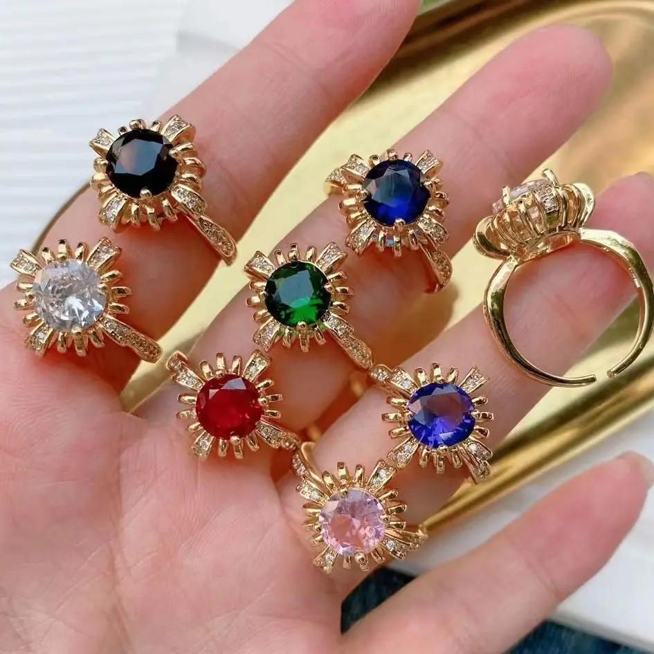 

5 шт., регулируемое кольцо с фианитами, в форме цветка