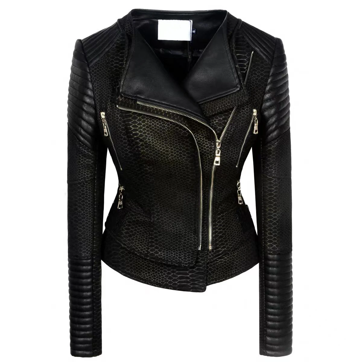 Enlarge New Women's Fashion Casual Punk Snake Lapel Leather Jacket Slim Fit Short Motorcycle Suit Pu Coat