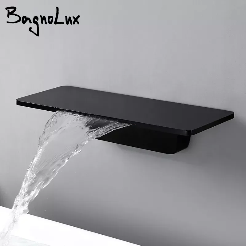 

Waterfall Sink Faucet Shelf Basin Water Mixer Tap Quality Black Wall Mounted Brass Elegant Life Decoration Bathroom Hotel