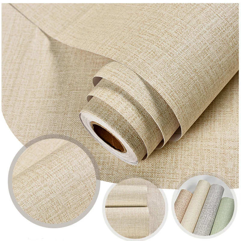 

Self-adhesive Wallpaper Waterproof Solid Color Linen Pattern Living Room Bedroom Room Cabinet Decoration Sticker